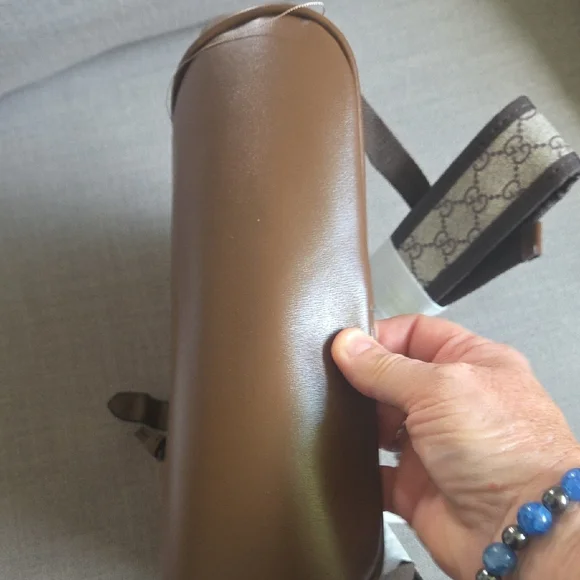 Cream and Brown Backpack with Signature Monogram13lx10d - Picture 3 of 8